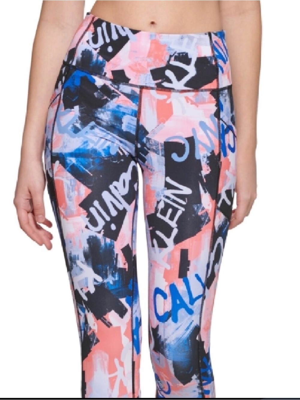 Calvin Klein Pink, Blue & Black Abstract High-Waist Leggings